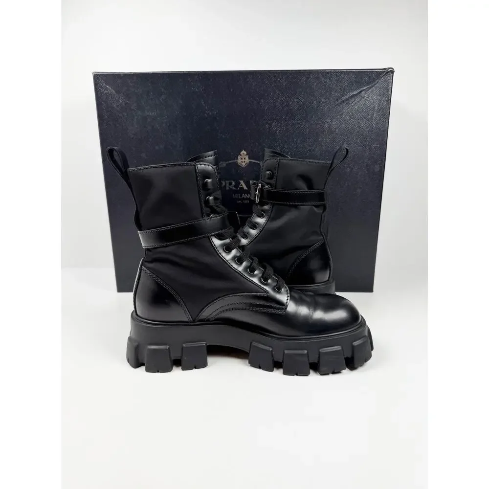 Size 9UK/10US - Prada Monolith Pouch Leather Ankle Boots